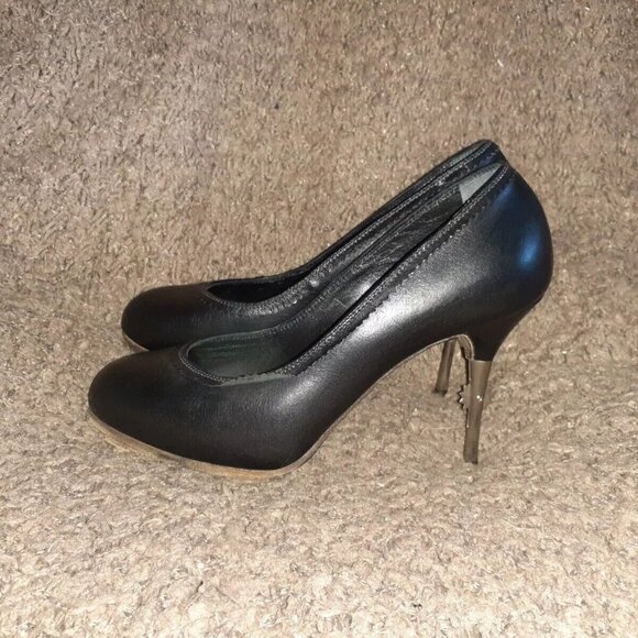DIESEL BLACK LABEL-Black Leather Scallop Edge Pumps-Steel Spur Heel-Sz 38-EX - Picture 2 of 8